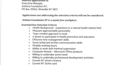 AFNT is currently seeking a Part Time Asthma Educator to join the team AFNT is currently seeking a Part Time Asthma Educator to join the team